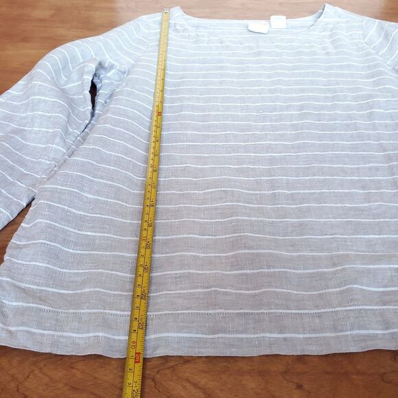 C&C California 100% Linen Top Sz M Taupe Striped Lagenlook Minimalist Coastal - Picture 8 of 8